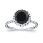 Yaffie ™ Crafts Custom White Gold Black Diamond Halo Engagement Ring with 2.6ct TDW