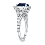 Blue Sapphire & Diamond Halo Ring - White Gold (2ct & 1ct TDW) by Yaffie