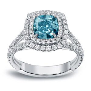 Introducing Yaffie Blue Diamond Double Halo Ring - 2ct TDW in White Gold.