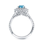 2ct TDW Blue Diamond Double Halo Engagement Ring in White Gold by Yaffie