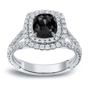 Yaffie™ Unique Handcrafted White Gold Cushion-Cut Engagement Ring with 2ct TDW Black Diamond