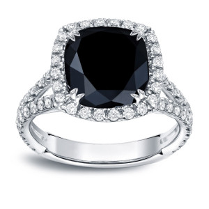 Yaffie Custom Black Cushion Diamond Ring with Split Shank and 3 1/3ct TDW in White Gold