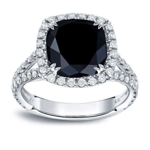 Custom Yaffie™ Black Cushion Halo Split Shank Diamond Ring - White Gold, 3.33ct TDW