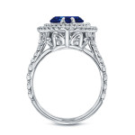 Yaffie Blue Sapphire and Diamond Ring in White Gold with Halo Accent, 3ct and 1ct TDW.