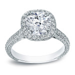 Certified 3ct TDW Cushion Halo Engagement Ring in White Gold by Yaffie