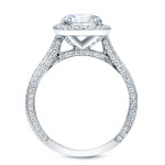 Certified Cushion Halo Engagement Ring - Yaffie White Gold, 3 Carat Total Diamond Weight