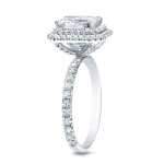 Yaffie White Gold 3ct Cushion-cut Double Halo Engagement Ring with Certified Diamonds.