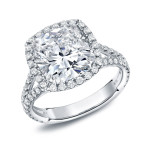 Yaffie White Gold Cushion-cut Diamond Halo Ring with 4.33ct Total Weight