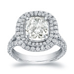 Certified Cushion-cut Double Halo Engagement Ring with 4 1/5ct TDW: Yaffie White Gold Beauty