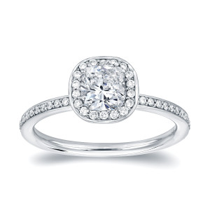 White Gold Diamond Cushion Halo Engagement Ring - Sparkling 4/5ct TDW by Yaffie