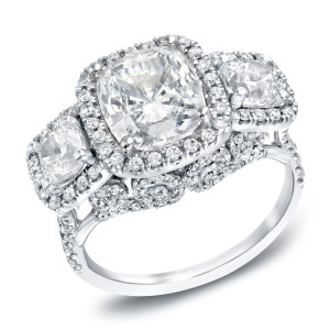 Certified Cushion Cut Diamond Ring - Yaffie White Gold with 5ct TDW