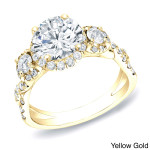 Golden Yaffie Engages with 2ct Round Diamond in Halo Ring