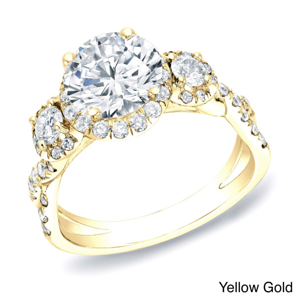 Golden Yaffie Engages with 2ct Round Diamond in Halo Ring