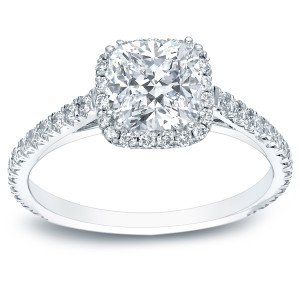 Yaffie Certified Platinum Halo Ring with a 1 1/2ct Cushion-Cut Diamond