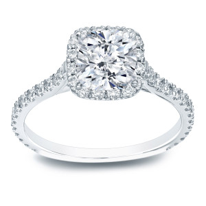 Certified Cushion Diamond Halo Engagement Ring - Yaffie Platinum - 1 1/2ct TDW