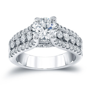 Platinum Engagement Ring with Round Cut 1 1/2ct TDW Diamond by Yaffie