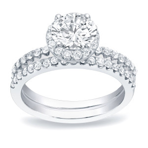Certified Halo Bridal Set with 1 1/4ct TDW Platinum Round Diamonds by Yaffie