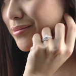 Platinum Princess-Cut Diamond Halo Bridal Set with 1 1/5ct TDW Certification by Yaffie
