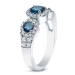 Yaffie Platinum Round Blue Diamond Engagement Ring with White Halo - 1 1/5ct TDW