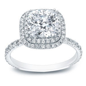 Certified Cushion-Cut Diamond Double Halo Engagement Ring with 1 3/4ct TDW in Yaffie Platinum