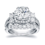 Platinum Yaffie Bridal Set with 2 1/3ct TDW Certified Round Cut Diamonds and Halo Design