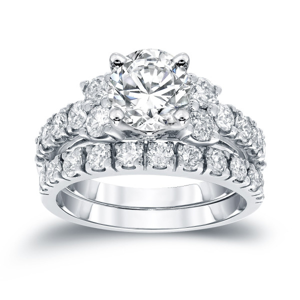 Certified Round Diamond Wedding Ring Set with Yaffie Platinum 2ct TDW