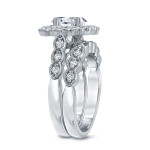 Certified Oval Diamond Halo Bridal Ring Set - Yaffie Platinum 3.13ct TDW