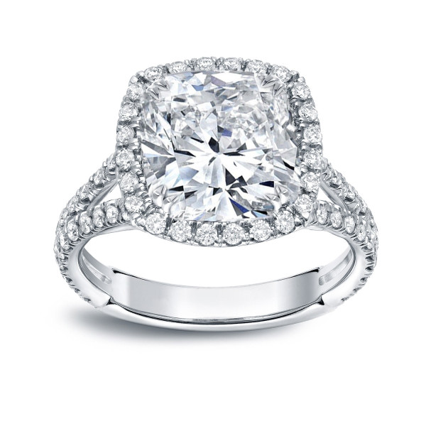 Platinum Yaffie Engagement Ring with 4.33ct Diamond Cushion Cut and Halo