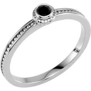 Yaffie ™ Custom Gold Ring with Round Bezel-Set Black Diamond Solitaire (1/10 ct TDW) for Women