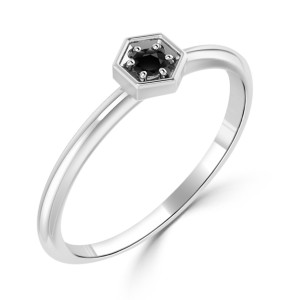 Yaffie ™ Custom Prong Black Diamond Hexagon Ring - 1/10ct TDW in Women Gold