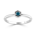 Yaffie Ladies' Hexagon Blue Diamond Solitaire Ring with Prong Setting and 1/10ct TDW in Gold