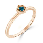 Yaffie Ladies' Hexagon Blue Diamond Solitaire Ring with Prong Setting and 1/10ct TDW in Gold