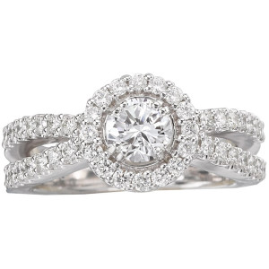Sparkling Yaffie Diamond Engagement Ring with Halo Design (1.1ct TDW) in White Gold