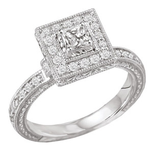 Vintage Princess Cut Diamond Ring in Yaffie White Gold with 1/2 ct TDW