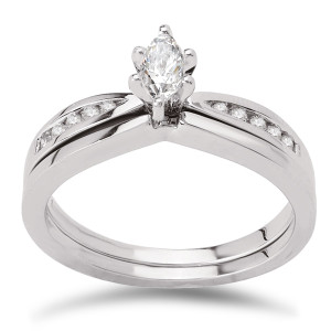 White Gold 1/3ct TDW Diamond Marquise Center Bridal Ring Set - Custom Made By Yaffie™