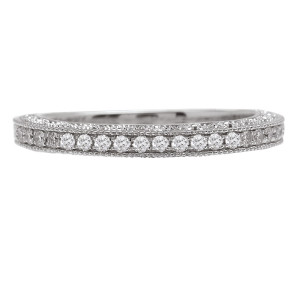 Vintage Milgrain White Gold Wedding Band with 1/5ct of Sparkling Diamonds by Yaffie