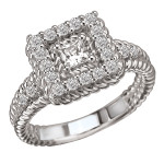 Elegant Yaffie White Gold Bridal Ring Set with Princess-Cut Diamond and Halo Design