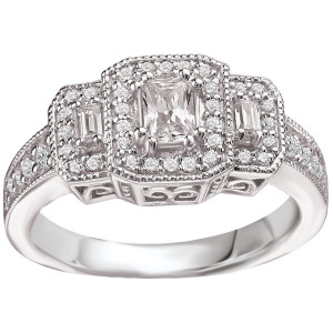 Vintage Yaffie Ring with Three Emerald-cut Diamonds in White Gold, totaling 3/4ct TDW