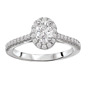 Radiant Yaffie White Gold Diamond Ring with 5/8ct TDW and a Stunning Oval Halo