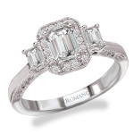 Bridal Set with Sparkling Cubic Zirconia Emerald Cut Center and Rhodium Plated Sterling Silver Three Stone Look by Yaffie