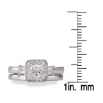 Sparkling Rhodium Plated Sterling Silver Bridal Set with Princess Cut Centerpiece and Halo Design Cubic Zirconia Stones by Yaffie