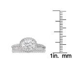 Rhodium Sparkle Sterling Silver Wedding Set with 3 1/8ct Oval Cubic Zirconia and Pave Halo.