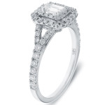 Gorgeous White Gold Emerald Cut Diamond Engagement Ring with Halo - 1ct TDW