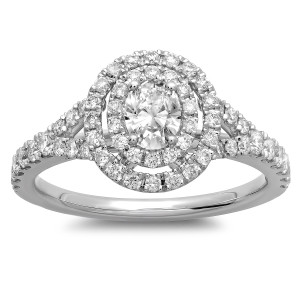 Yaffie Oval Diamond Double Halo Engagement Ring in 14k White Gold, Featuring 1 Carat Total Diamond Weight.