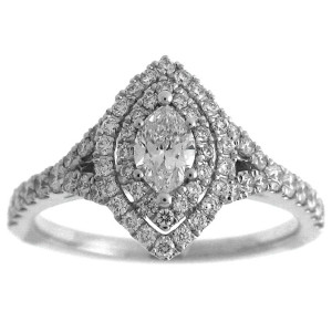 Dazzling Yaffie Marquise Diamond Double Halo Ring in White Gold with 7/8ct TDW