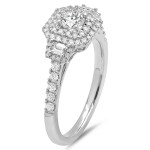 Vintage Halo Engagement Ring: Shimmering White Gold with 7/8ct TDW Round-cut Diamonds by Yaffie