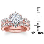 Rose Gold Diamond Bridal Set with 2 3/8ct TDW Round-cut Stones by Yaffie