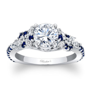 White Gold Engagement Ring with 1 1/10ct TDW Diamond and Blue Sapphire by Yaffie
