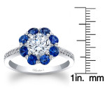 Sapphire & Diamond Flower Ring with White Gold Halo by Yaffie