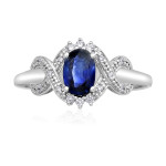 Dazzling Blue Sapphire Oval Ring with White Gold and Diamond Accents - Perfect for Engagements!